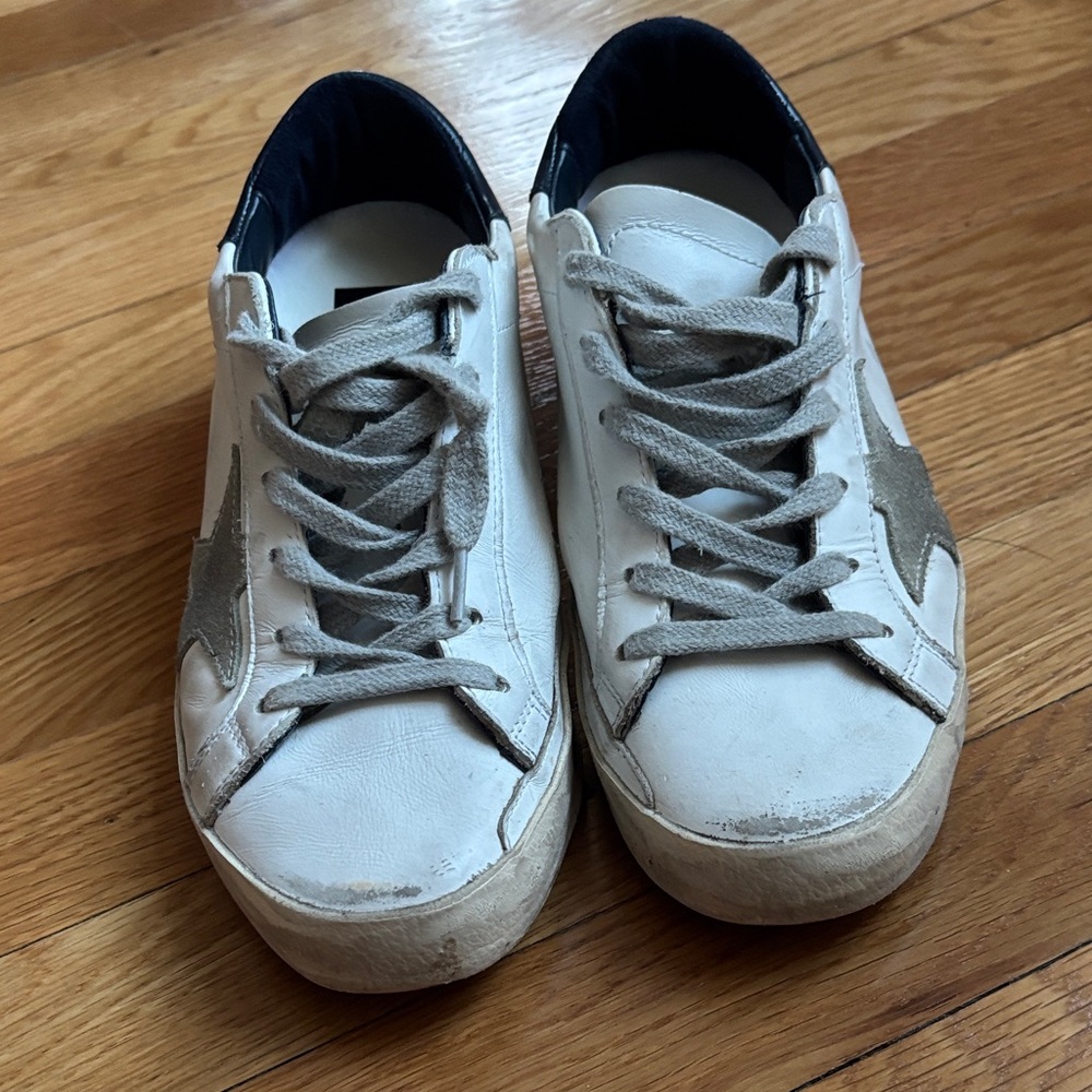 Golden Goose White and Navy Superstar Sneakers - Picture 7 of 7